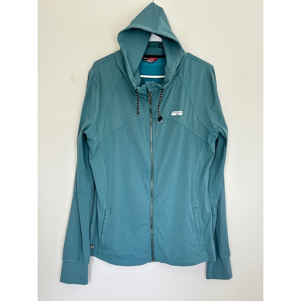 Kimes Performance Full Zip Hooded Jacket Teal Womens XXL Thumbholes Mesh Vent